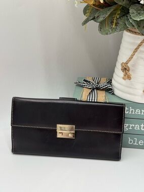 Gucci Vintage Black Leather Continental Wallet - Silver Hardware